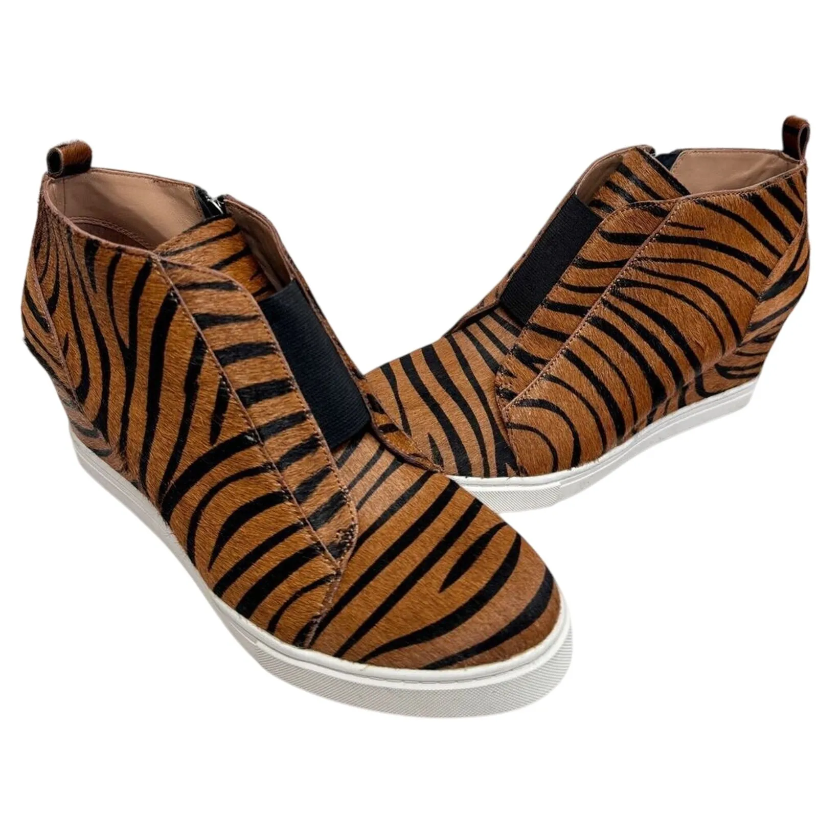 Linea Paolo Wedge‎ Sneaker Size 8 Real Calf Hair Leather Fashion Zebra Print NEW Brown - Image 6