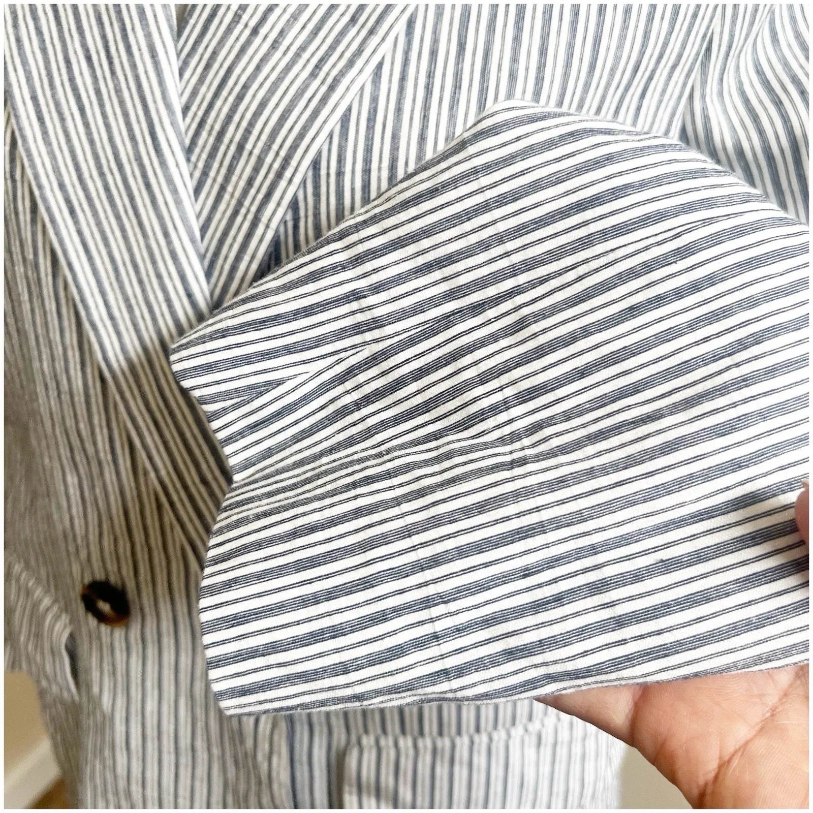 Zara Women’s Striped Linen Blend Boyfriend Blazer Size Medium Two Button Blue - Image 13