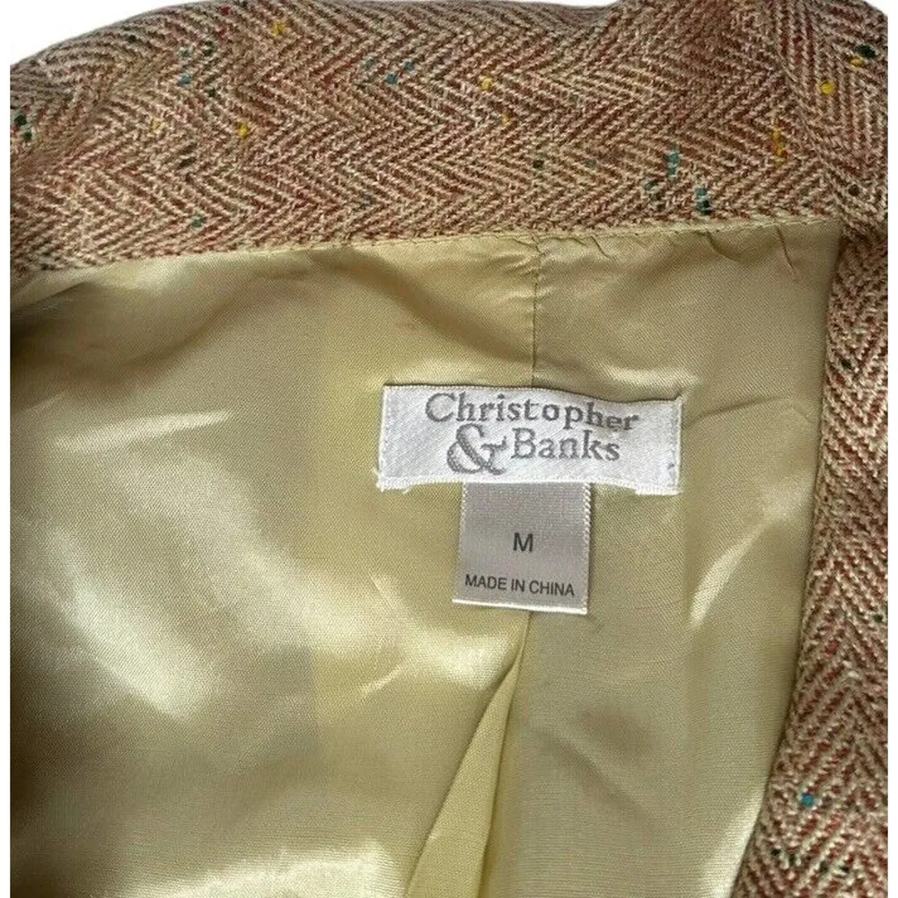 Womens Christopher & Banks Tan Herringbone Zip Front Lined Jacket w/Specks Sz M - Image 2