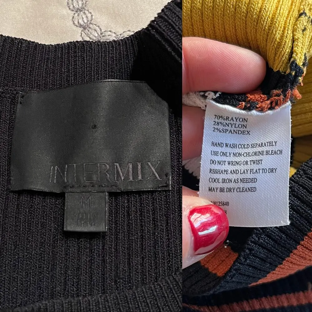 INTERMIX Wyatt Rib Knit Dress Striped Sweater Midi Half Sleeves Crew Medium EUC - Image 9