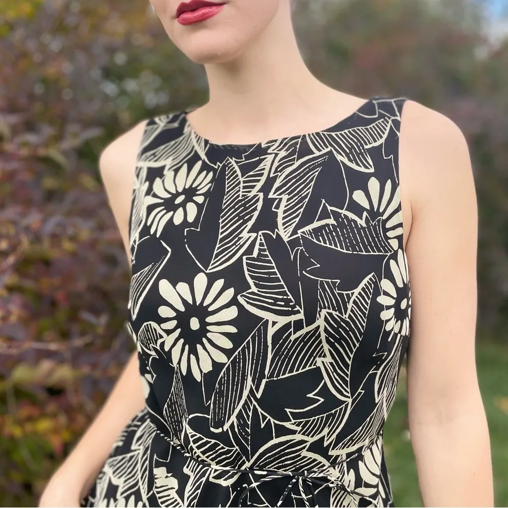 Vintage Ann Taylor Silk Chiffon Tie Belt Midi Autumn Floral Dress Size 12P - Image 6