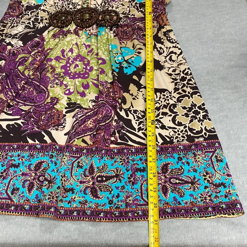 Vintage ICE Med Multicolor Sleeveless Mini Dress Beaded Boho Summer Beach Artsy - Image 8