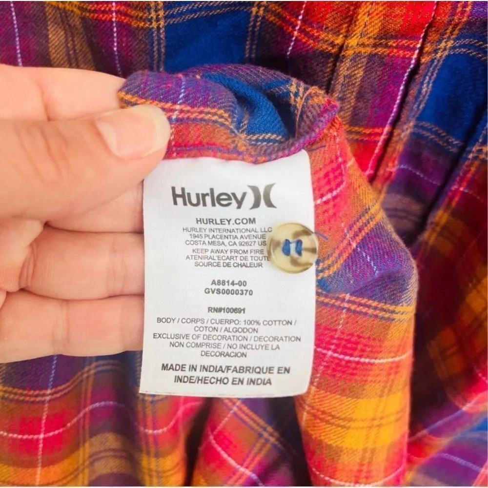 Hurley Colorful Plaid Cut-Off Button Down Flannel Women’s Size Small - Image 10