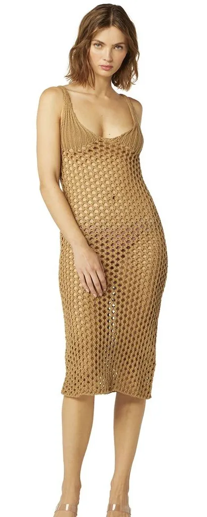 Misa Los Angeles Ursula Crochet Knit Cover-Up Dress Mocha Size M NWT - Image 1