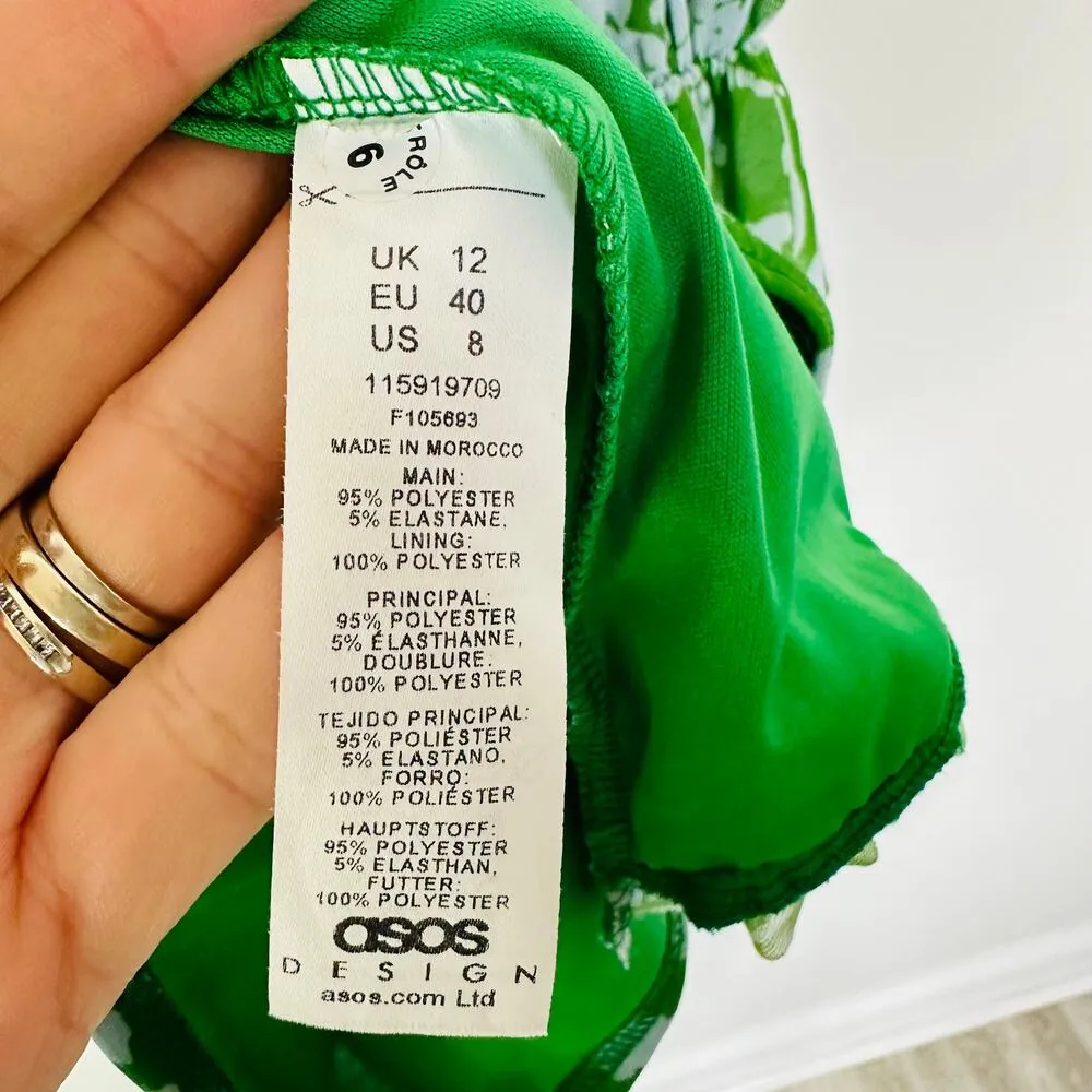 ASOS mesh long sleeve frill mini dress in green and blue floral - Image 4