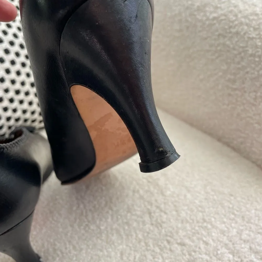 Vintage High Cut Evan Picone Black Leather Tassel Whipstitch Heels Shoes 9.5 - Image 9