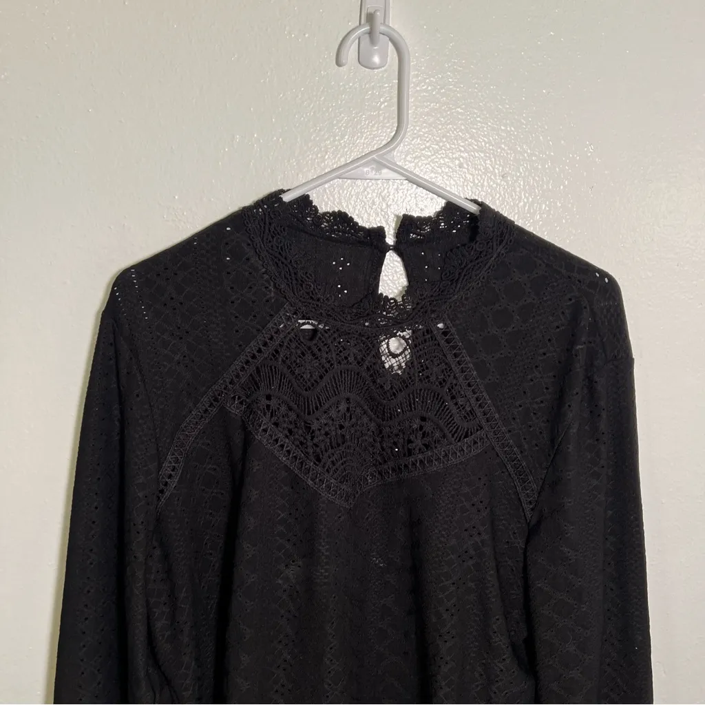 Shein Curve Long Sleeve Blouse Black Lace High Neck Keyhole 2XL - Image 3