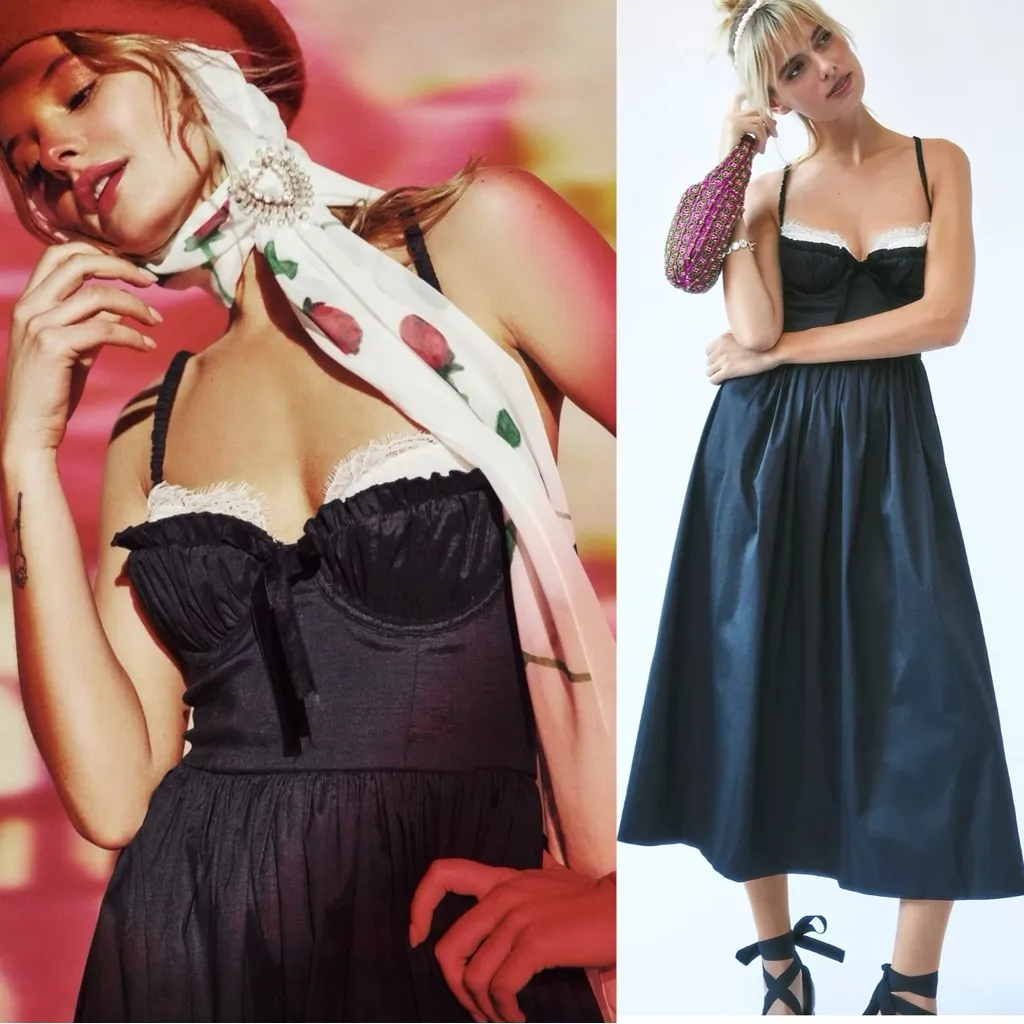 Free People For Love & Lemons Dainty Coquette Lace Doris Midi Dress Size Medium - Image 3