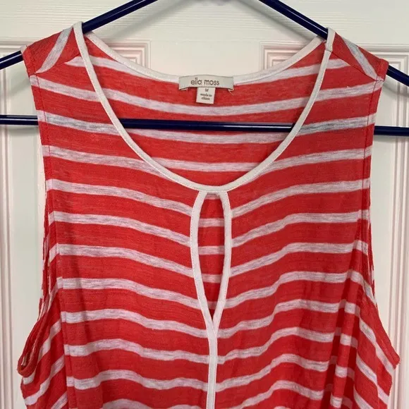 Ella Moss Keyhole Scoop Neck Red‎ Stripe Tank Top Medium - Image 2