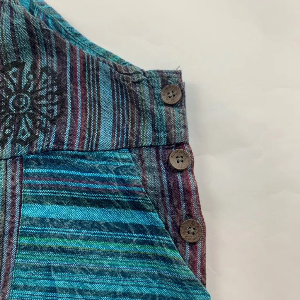 Vintage Wevez Turquoise Striped Cotton Stamp Print Relaxed Overalls One Size Blue Size undefined - Image 2