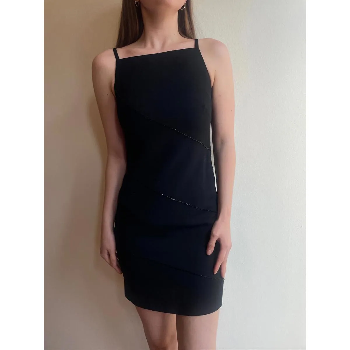 Vintage Black Glitter Mini Dress Size 4 - Image 2