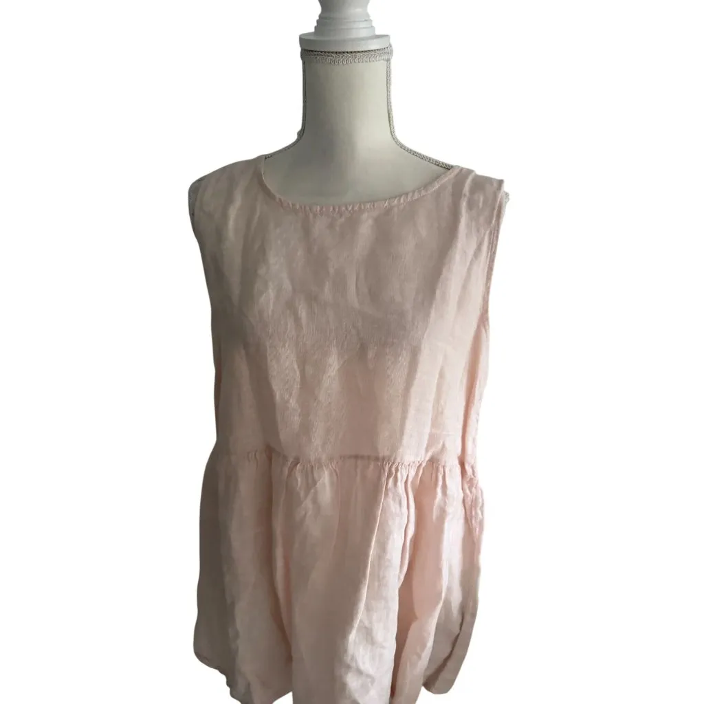 FRANCESCA BETTINI Pink Linen Peplum Tank Top Size Medium - Image 8