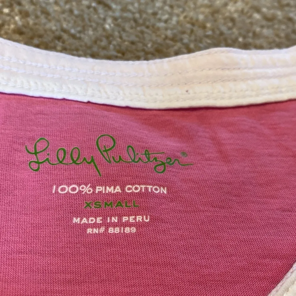 Lilly Pulitzer Pima Cotton Cap Sleeve Keyhole Front Pink White Tee T-Shirt Sz XS - Image 3