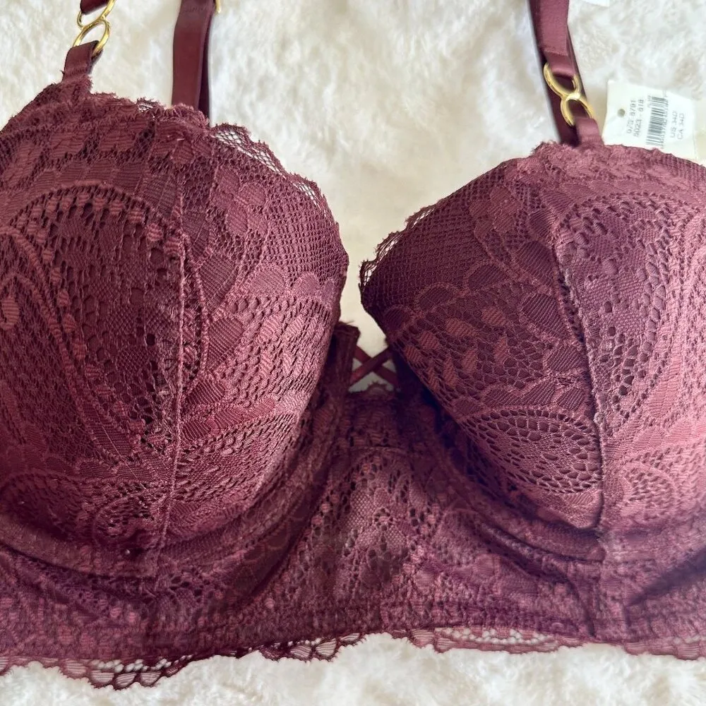 NWT Aerie Real Power Burgundy Floral Lace Balconette Bra - 34D - Image 2