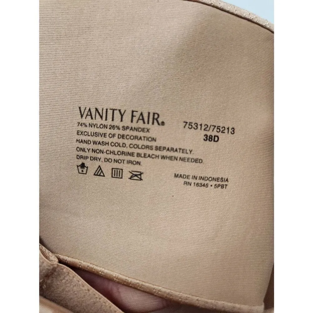 Radiant By Vanity Fair Bra 75312 Size 38D Beige Underwire Full Coverage Smooth - Image 3