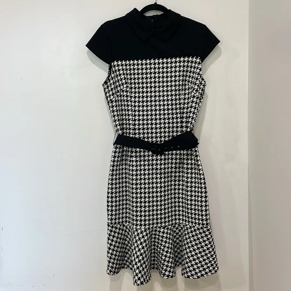 Maggy London Houndstooth Belted Flounced Sheath Dress Size 12P NWT - Image 6