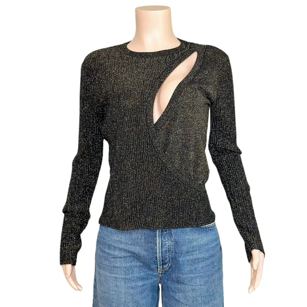 MICHELLE MASON Asymmetrical Cut-Out Wool-Blend Sweater, Metallic Black, Medium - Image 11