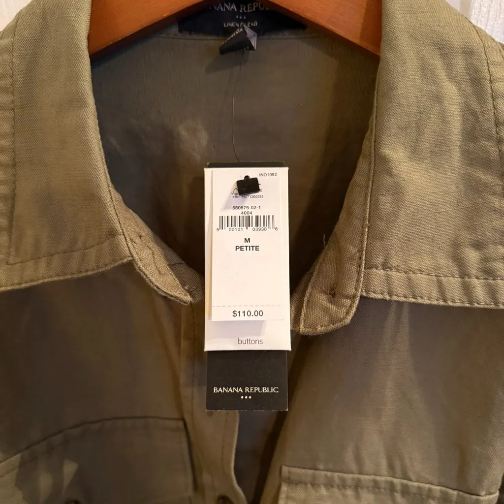 NWT - Banana Republic Linen Blend Midi Shirt Dress Army Green Petite M - Image 3