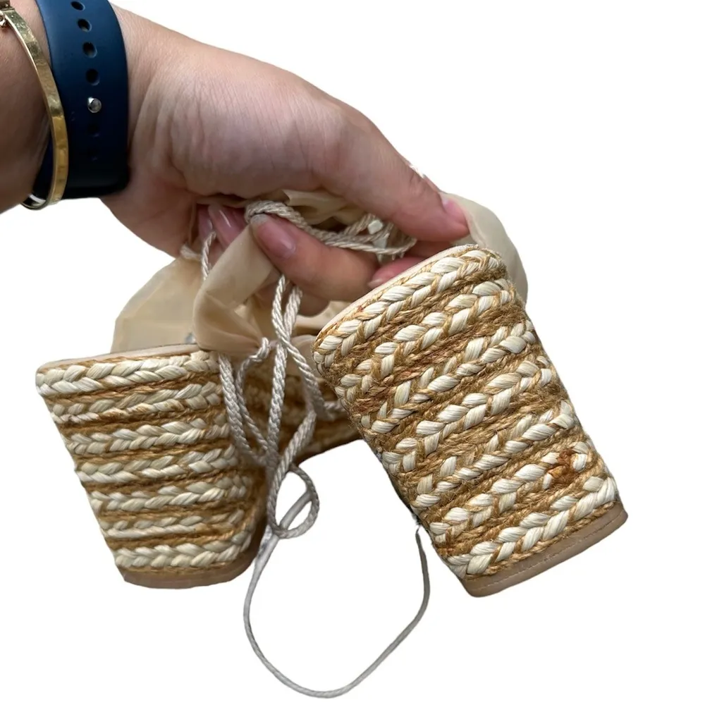 Y2K Stuart Weitzman sheer crystal embellished ankle tie espadrille wedges - Image 5