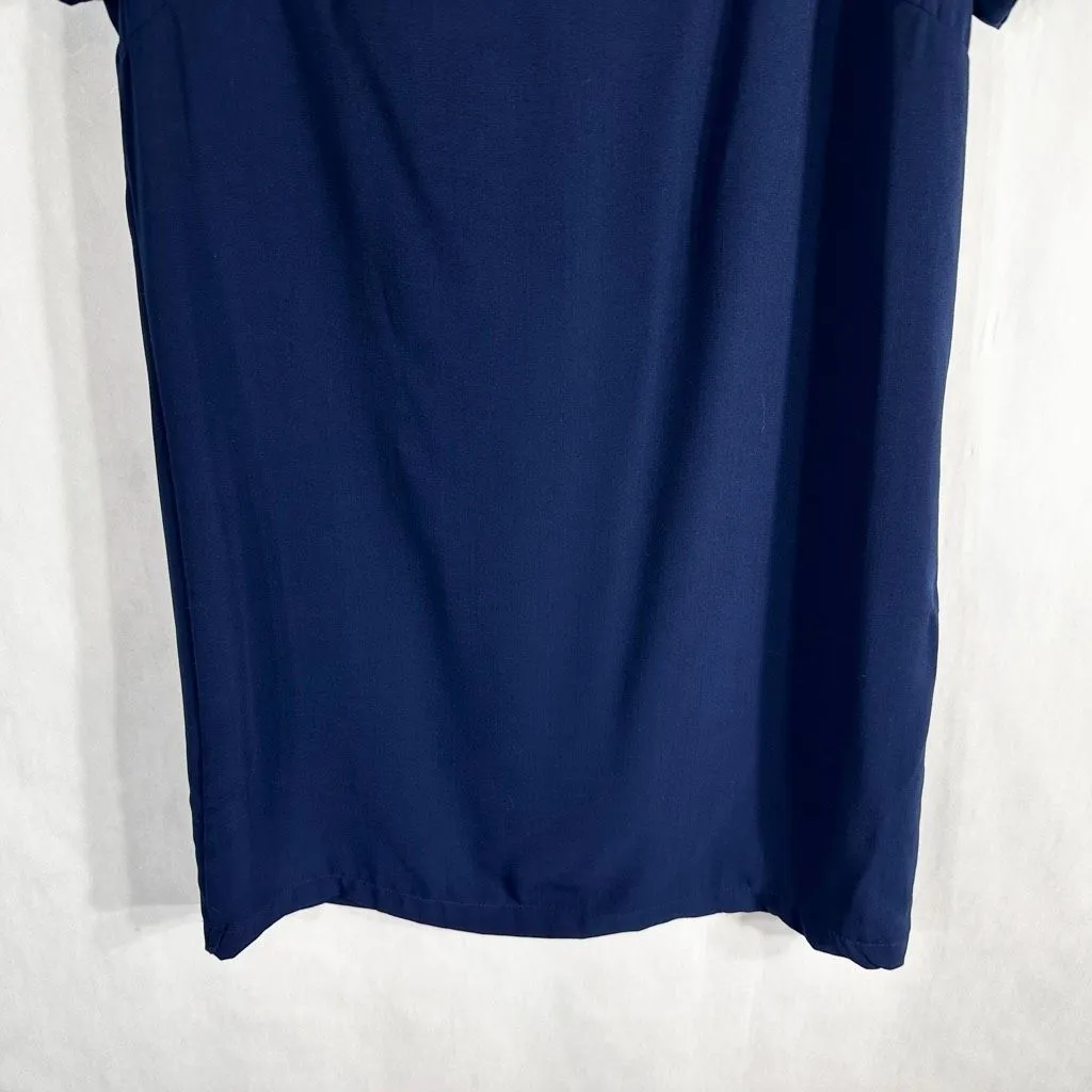 Lulus Small Dress Navy Blue Shift Mini Short Sleeve Satin Back Zip‎ 43232 809 - Image 4