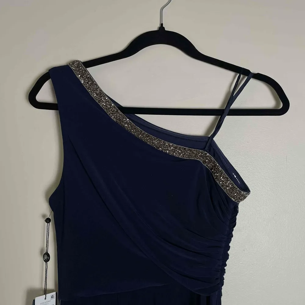Adrianna Papell Womens Navy Embellished Wide-leg Formal Cape Jumpsuit Size 2 New - Image 10
