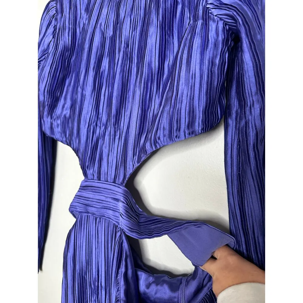 AIIFOS Phillipa Purple Satin Midsection Cutouts Pleated Front Slit Dress Gown 6 - Image 11