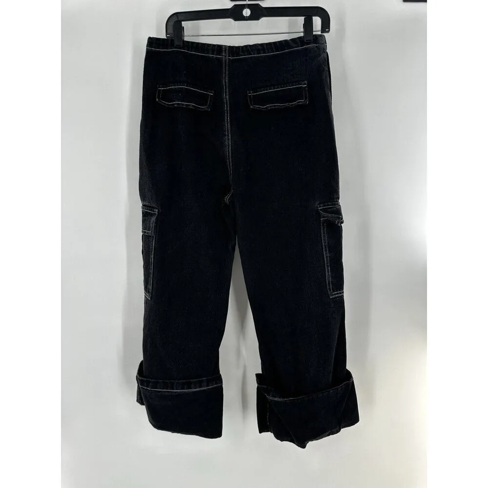 Cider Cargo Jeans Pants Women’s Sz 30 Baggy Black Cuffed Grunge Wide Leg Pull On - Image 4