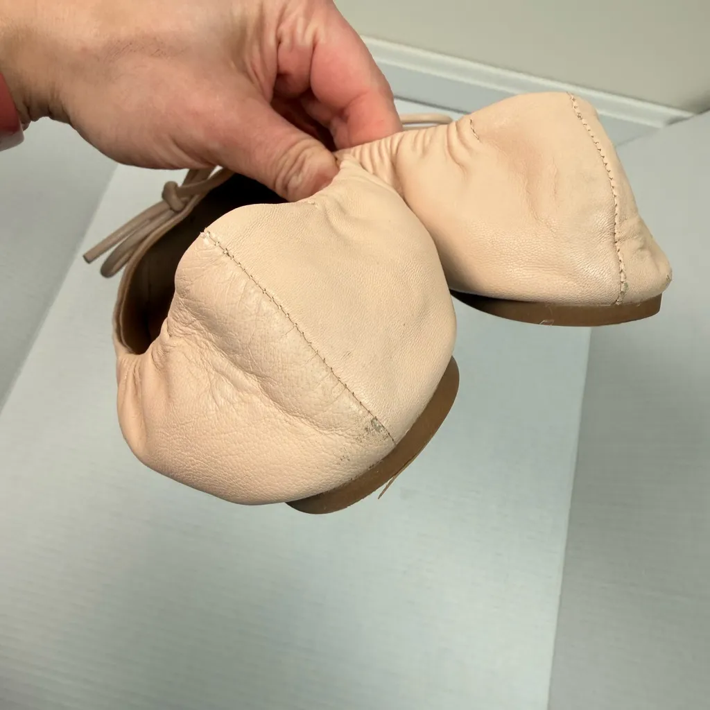 Saks Fifth Avenue Leather Ballet Flats with Bow Detail - Image 5