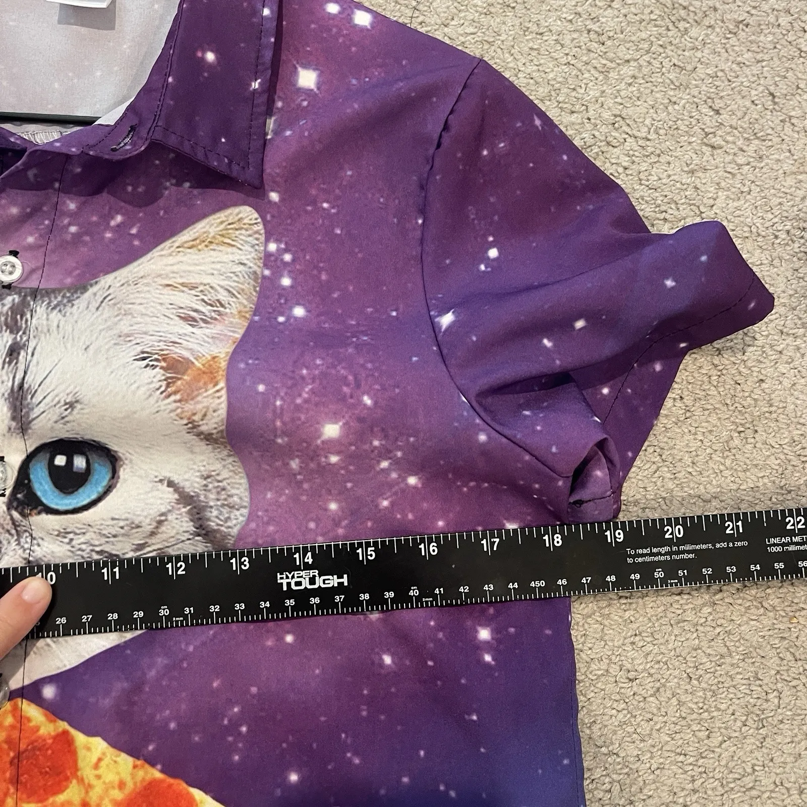 Cat Taco Pizza Shirt Women XL Purple Gag Gift Holiday Galaxy Space Button Down - Image 5