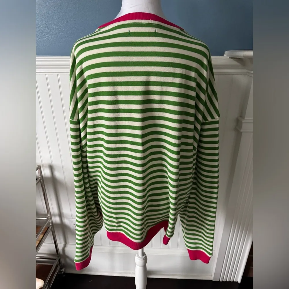 NEW Free People Oversized Striped Crew~Pink Clover~pink/green/white~small~HTF! - Image 10