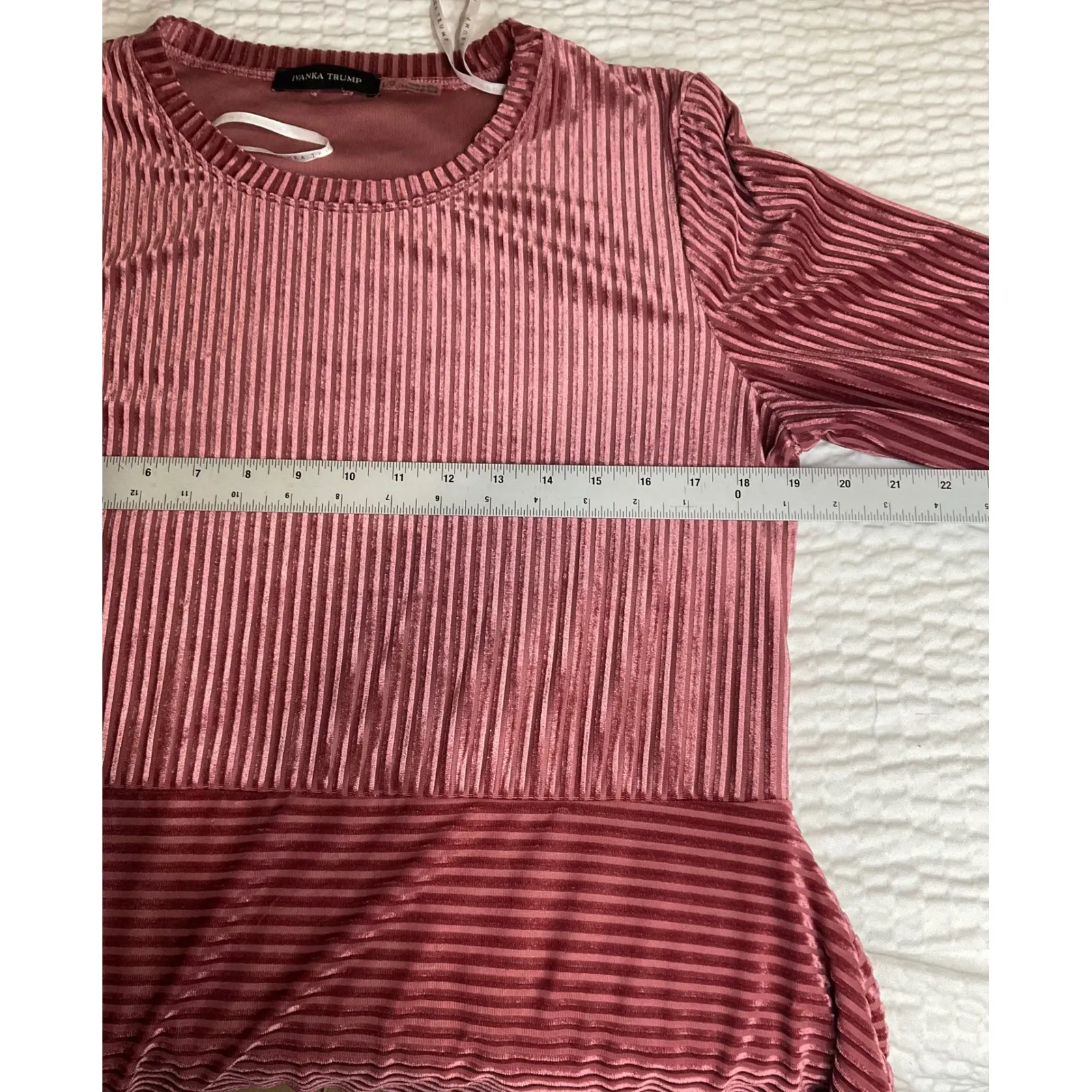 IVANKA TRUMP Velvet Ribbed Peplum Top Rose Gold 3/4 Sleeve Women's Size L - Image 8