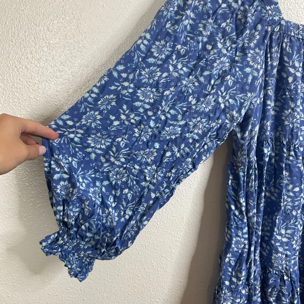 Patrons of Peace Blue Floral Long Sleeve Baby Doll Dress Size Medium - Image 3