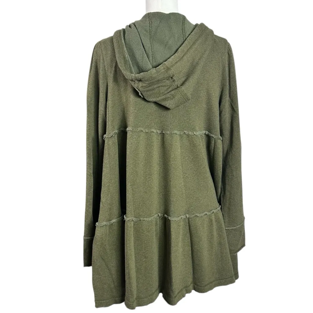 Free People Bohemian Tiered Trapeze Zip Sweatshirt Hoodie in Olive Green Medium - Image 6