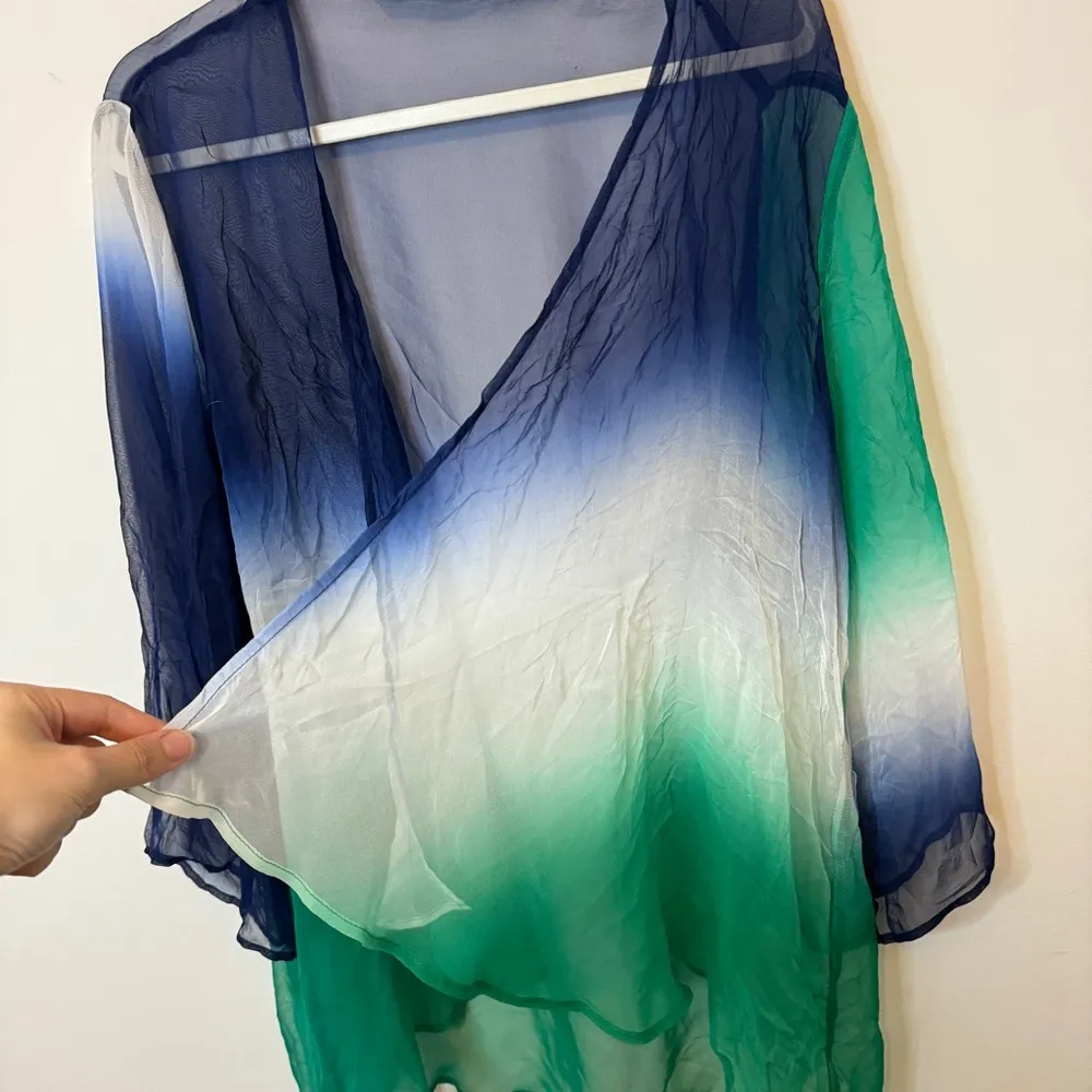 Soft Surroundings 100% Silk Duster Kimono Cardigan One Size Ombre OS Green Boho - Image 5