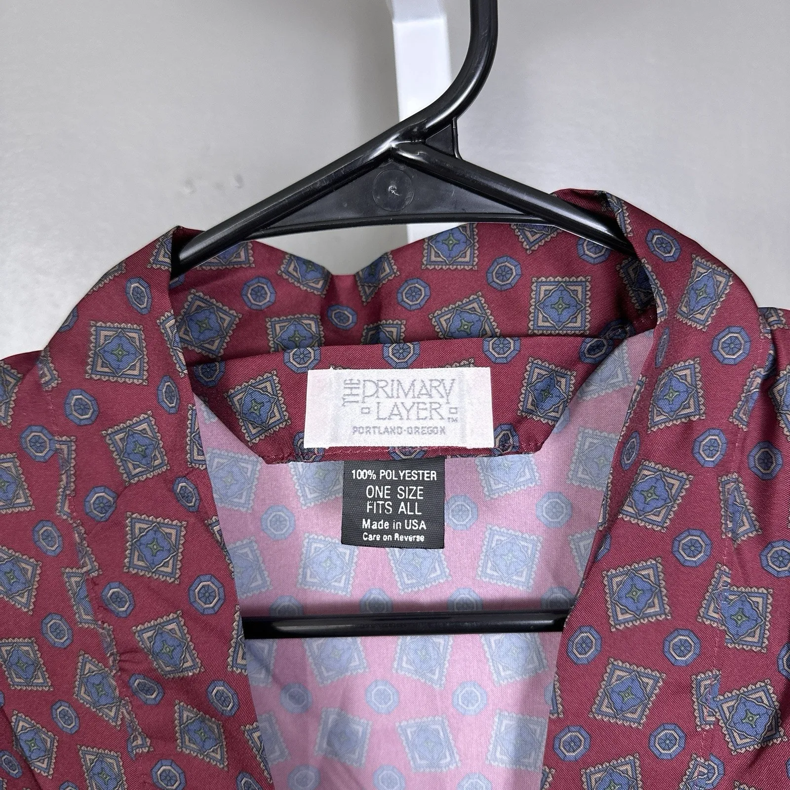 Vintage The Primary Layer Portland Oregon Satin Robe One Size USA Made Burgundy - Image 4