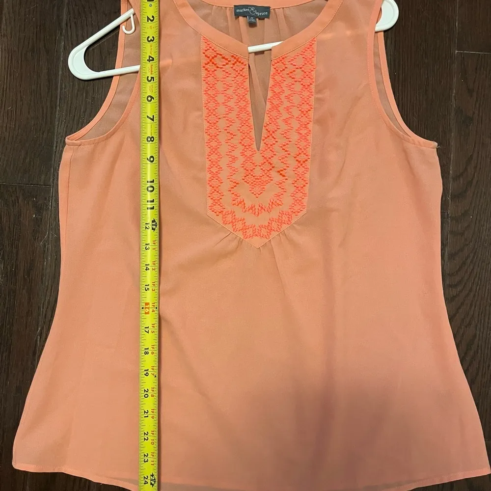 Stitch Fix Market & Spruce Embroidered Coral V Neck Tank Top M. Tropical. Beach. - Image 6