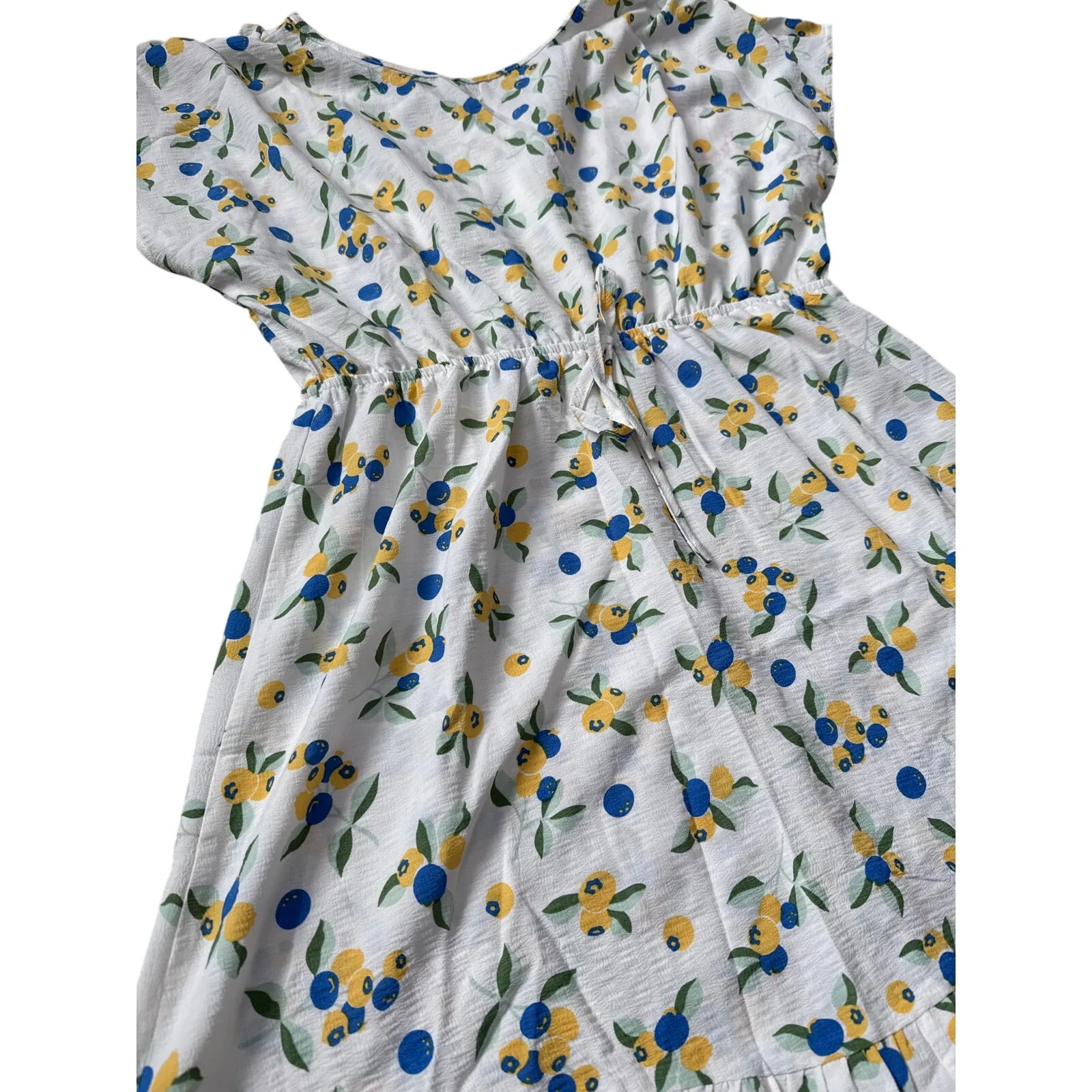 Umgee Blueberry & Lemon Print Ruffled Hem Tie Waist Mini Dress Size‎ Large - Image 8