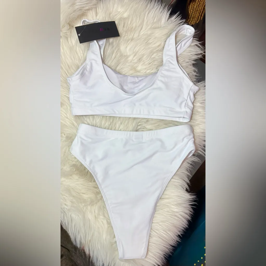 BE WICKED White Sleeveless Deep U Back High Waist Bikini Set Size XS - Image 5