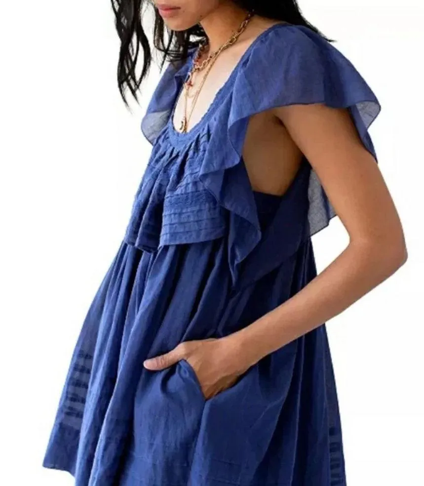 Free People Hailey Blue Oversized Ruffle Gauzy Mini Dress Small - Image 7