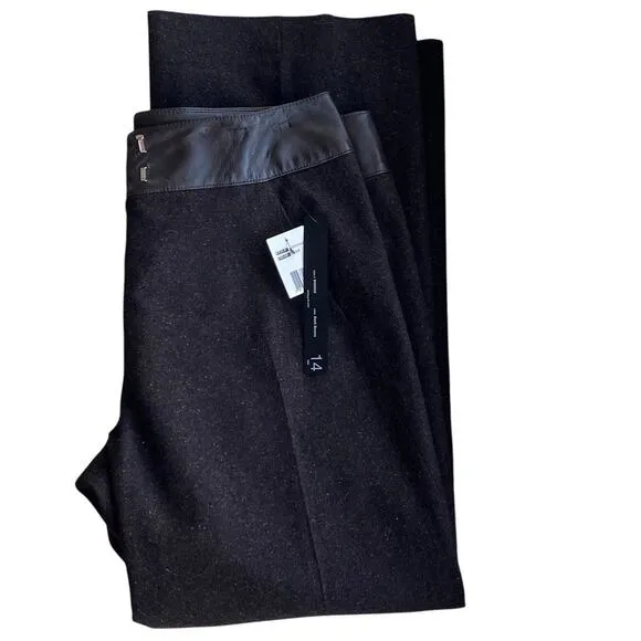NWT ~ SIENA STUDIO Brown Tweed Pocket Faux Leather Trim Wool Pants ~ Women's 14 - Image 2