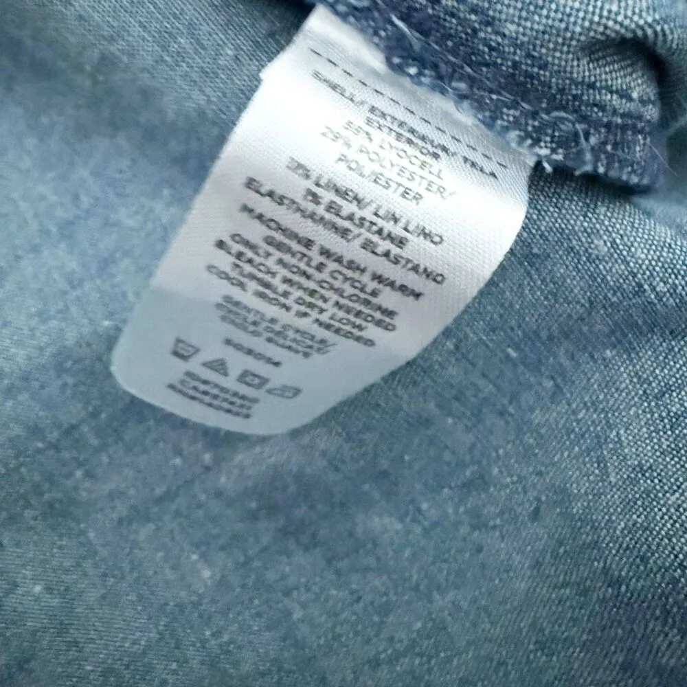 LOFT | Plus Chambray Ruffle Trim Blouse Denim-look Button Down Top | Size XL - Image 6