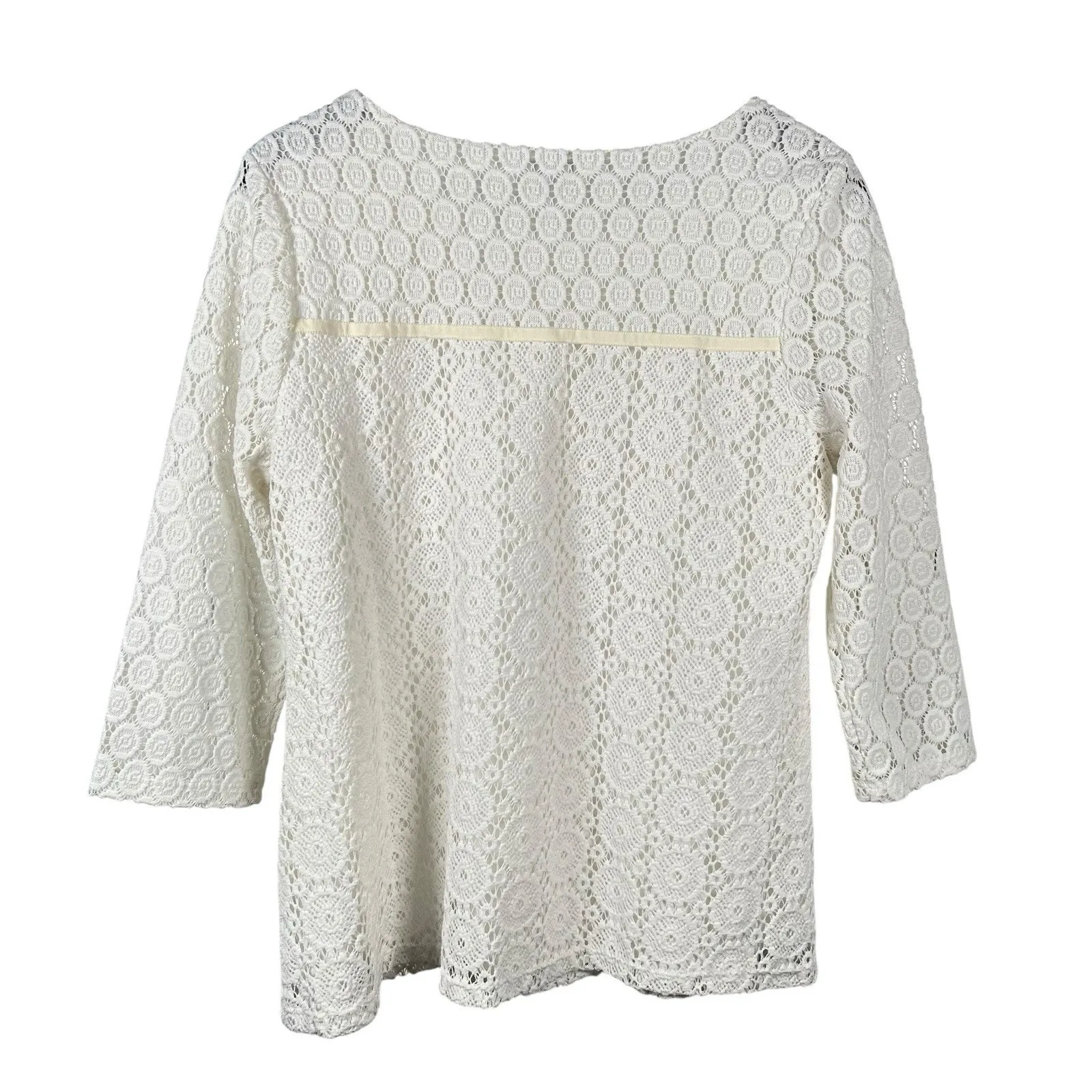 Charter Club Womens White Crochet Lace Top Crew Neck 3/4 Sleeve Size Medium - Image 5