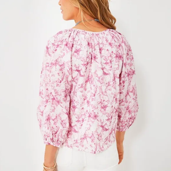 NWT Tuckernuck Hyacinth House Pink Abstract Floral Maisie Tie Blouse - Image 2