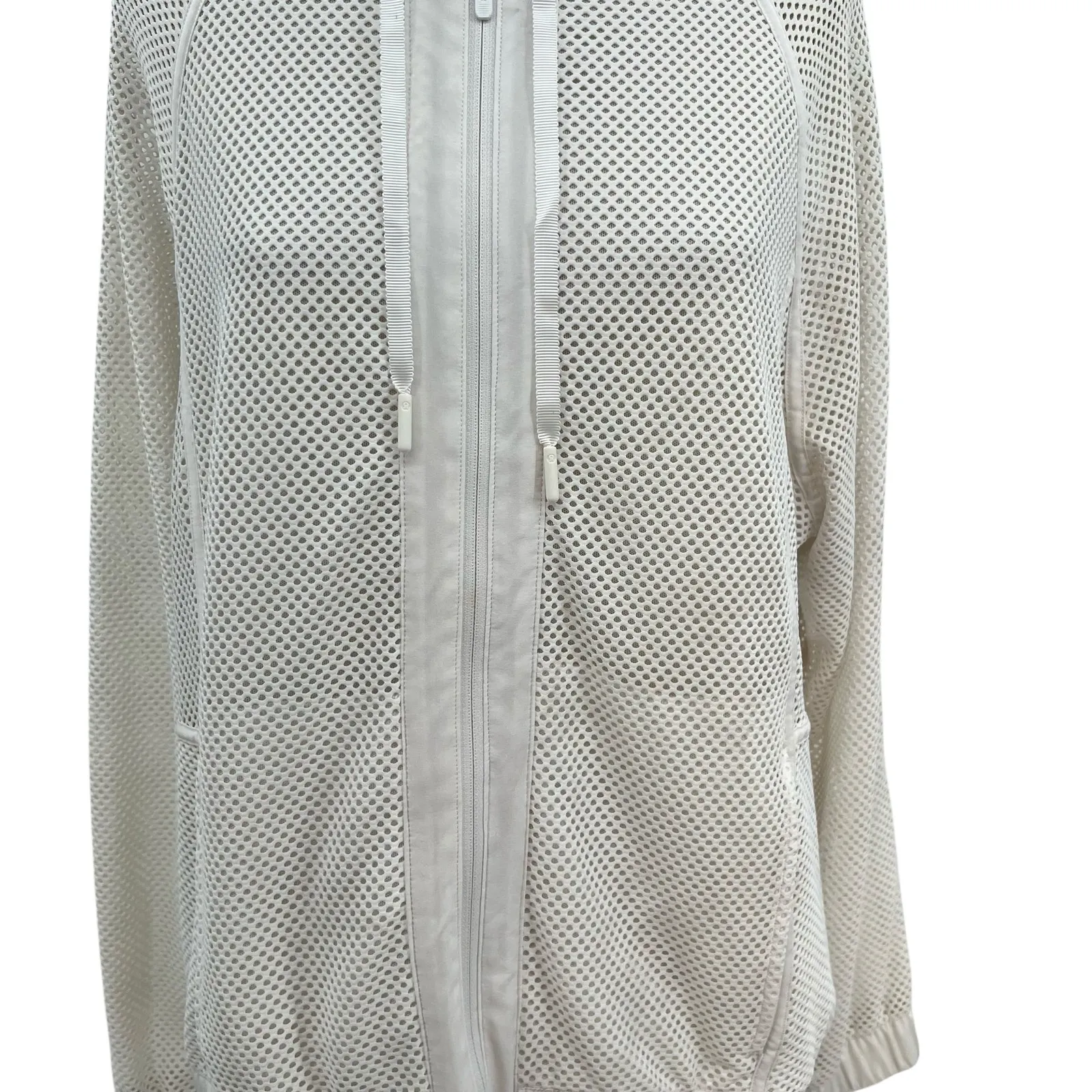 Lululemon Mesh on Mesh Jacket Zip‎ Up Hooded White Size 10 - Image 5