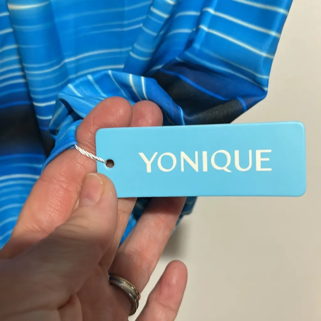 Yonique Blue Striped Women's Swim Top Size L - Image 2