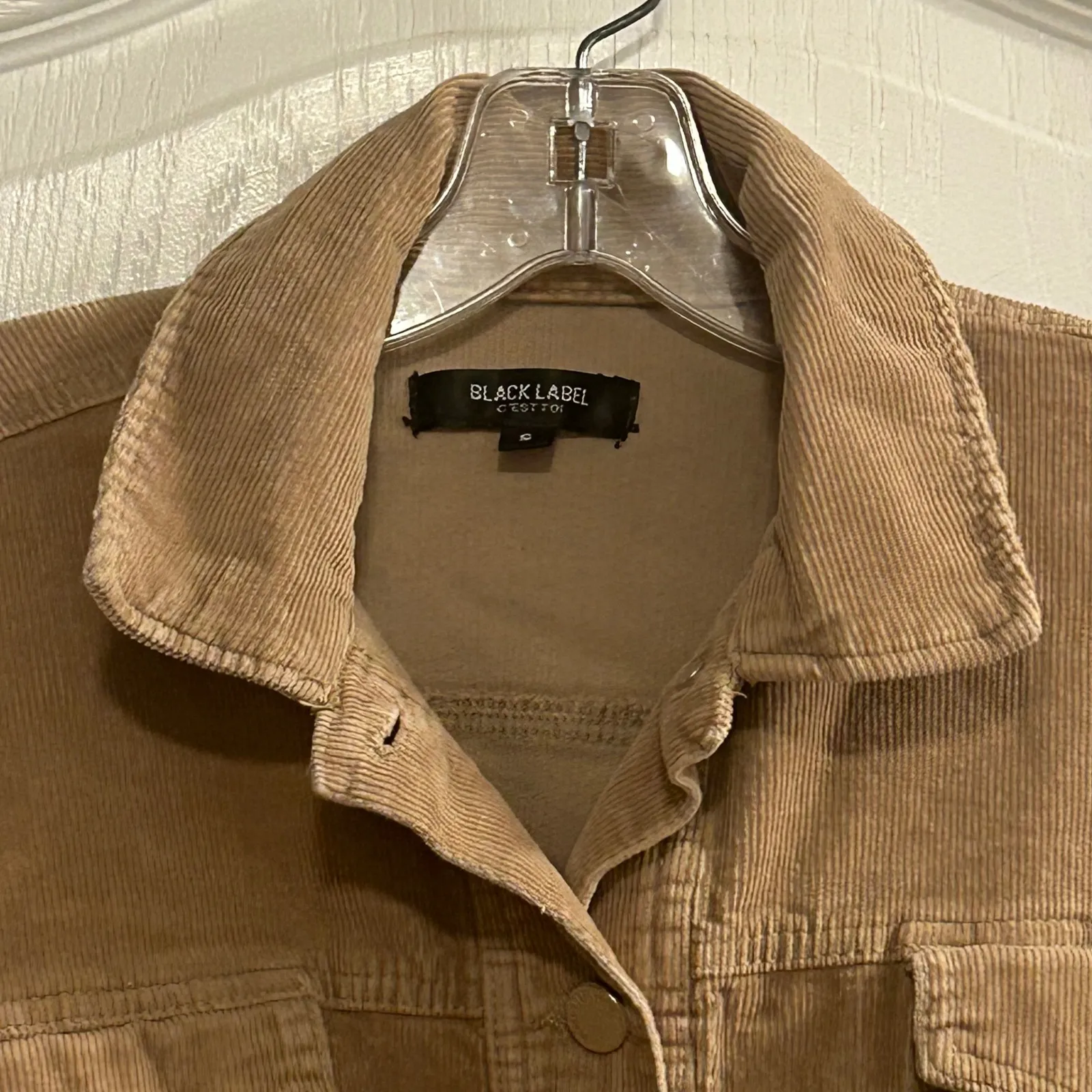 Black Label Cesto Tan Corduroy Cropped Jacket Size S Button Front Raw Hem Brown - Image 7