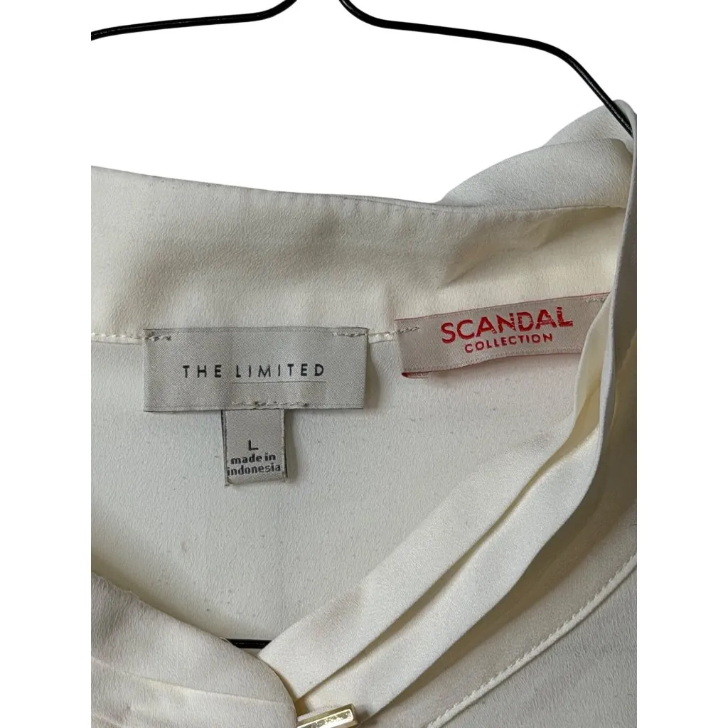 The Limited Scandal Collection Womens Large Blouse Ivory Cream Pleated Front Top - Image 4