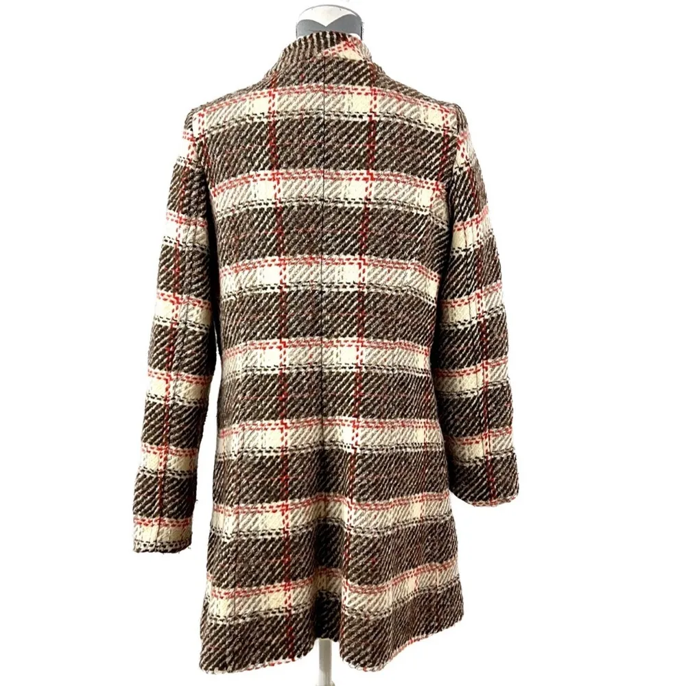 Liquid Brown and Orange Plaid Wool Blend Coat - Image 6