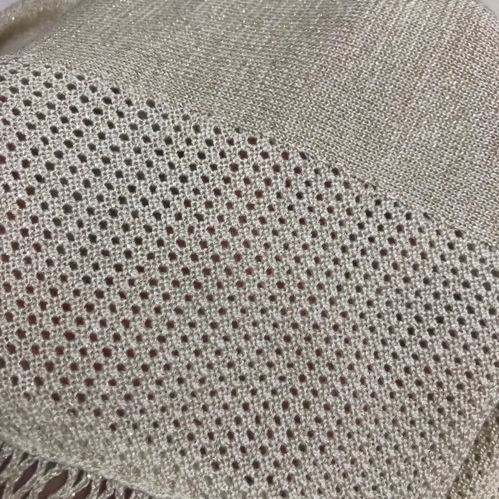 White House Black Market Ecru and Gold Fringe Poncho Medium - Image 8