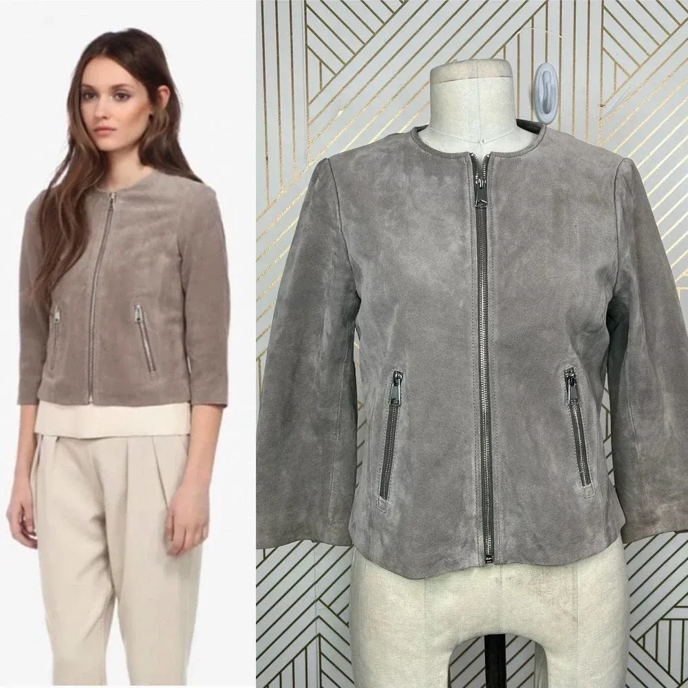 Soia + Kyo Collarless Zip Front‎ Suede Jacket Tan Brown Size US Small - Image 2